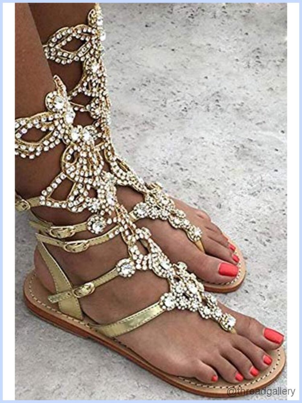 Gladiator Rhinestone Flat Sandals Handmade Adjustable Ankle Strap Wedding Beach